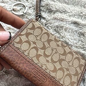 Coach Signature Brown and Tan Keychain Wallet